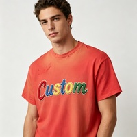 T-shirt à manches courtes personnalisé avec étiquette privée, effet délavé, streetwear, impression Kornit DTG, style rétro gothique, photo rouge bordeaux