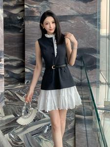 Nuevas llegadas de Bettergirl para Ramadán 2026: <span class=keywords><strong>Vestido</strong></span> casual sin mangas en gris con patchwork <span class=keywords><strong>blanco</strong></span>. - Product Image 1