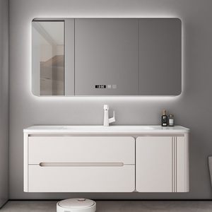 Meuble-lavabo de salle de bain d'hôtel moderne personnalisé en contreplaqué MDF avec finition mélaminée, résistant à l'eau, avec <span class=keywords><strong>quincaillerie</strong></span> à fermeture douce pour la maison - Product Image 3