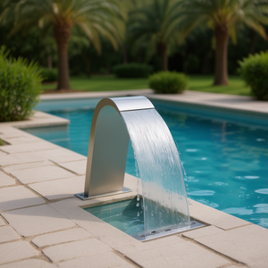 Fontaine de piscine en acier inoxydable 304, design minimaliste argenté, décoration extérieure, élément aquatique - Product Image 2