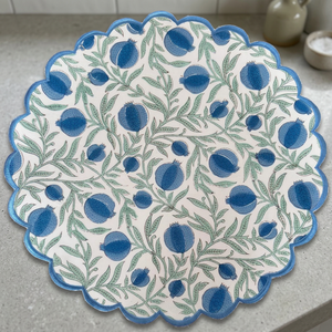 Queen Blue Floral Hand Block Impreso 100% Alfombrillas de tela de algodón Tendencia Estilo clásico Nuevo regalo de San Valentín Decoración de mesa reutilizable India - Product Image 3