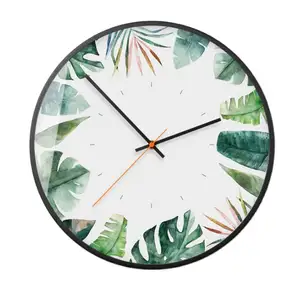Relógio de parede europeu moderno minimalista, verde, plantas, arte, relógio criativo, sala de estar, relógio de parede