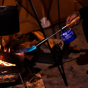 Allumeur lance-flammes en acier inoxydable avec poignée en bois, pistolet à flamme allongé pour le camping en plein air - Product Image 2