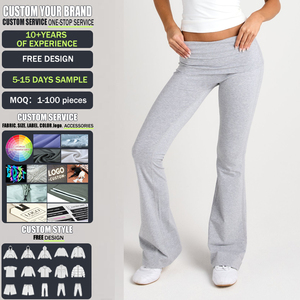 Custom Logo Women Fold Over Waist Flare <strong>Leggings</strong> <strong>Low</strong> <strong>Rise</strong> Bootcut Yoga Pants Quick Dry Soft Casual Loungewear - Product Image 1