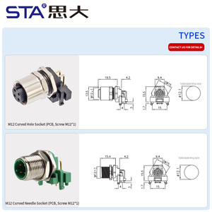 Connettore Impermeabile M12 Angolato a 90 Gradi con Messa a Terra, Presa PCB 2 3 4 5 6 8 12 Pin Codice A B D, Femmina Maschio IP67, Spina Aviazione - Product Image 5