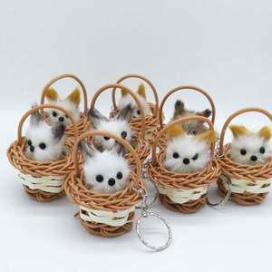 Popular gato zorro llaveros de peluche juguetes pequeña cesta redonda gato simulación gatito característica Mini cesta gatito peluche llavero - Product Image 3