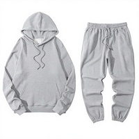 Ensemble sweat-shirt à capuche et jogging unisexe gris 100 % coton avec cordon de serrage avant, coupe ample, décontracté, longueur intégrale, respirant pour l'automne