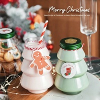 Bouteille en plastique PET en forme de sapin de Noël, jetable, pour jus, thé au lait, biscuits, bonbons, collations, pot de rangement, conteneur décoratif pour fête