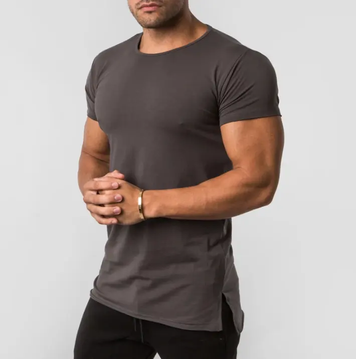 2022 custom logo crew neck short sleeve mens slim fit tshirt muscle fit plain gym 95% Cotton 5% Elastane T shirt