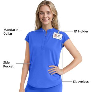 Conjunto de uniformes médicos FOXA para mujer: blusa suave sin mangas con cuello alto y pantalón de pierna recta con 9 bolsillos y cintura elástica para yoga - Product Image 3