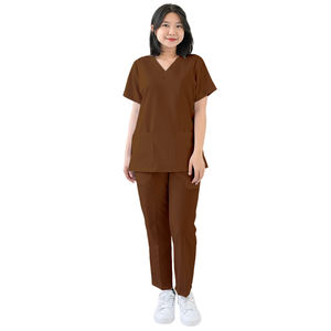 Ensemble de vêtements de travail médicaux classiques marron, deux pièces, haut à col et pantalon à jambe droite, confortable et résistant aux plis, pour une utilisation hospitalière - Product Image 6