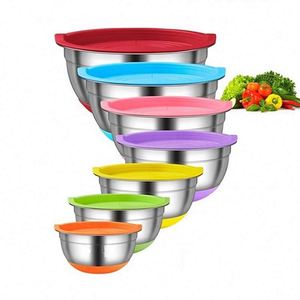 Stainless Steel 7 Piece Mixing Bowls with Lids for Kitchen Baking Prepping Cooking Serving Food - Product Image 1