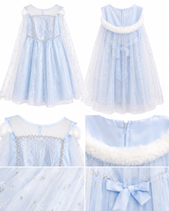 Vestido de Princesa de Nieve de Lujo para Niñas con Tul Brillante de Copos de Nieve, Corpiño de Lentejuelas, Ribete de Piel Sintética y Capa para Fiestas de Cumpleaños - Product Image 5