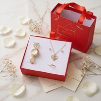 Coffret Cadeau Premium Personnalisé pour Femme – Ensemble 5 Pièces : Montre à Quartz et Collier – Idéal pour Cadeaux d'Appréciation des Partenaires d'Entreprise – Sac Rouge