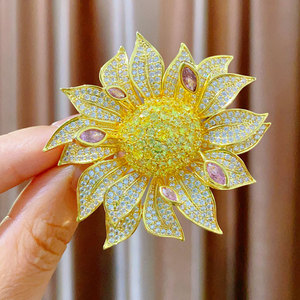 Elegante Broche Grande de Flor de Girasol, Súper Hermoso, Estilo Francés, Elaborado, Versátil, para Traje, Fiesta, Boda, Niños - Product Image 1