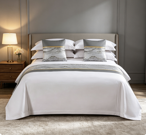Caminho de Cama Moderno em Poliéster Tingido com Padrão Personalizado para Hotéis, Tamanhos <span class=keywords><strong>Queen</strong></span> e King - Product Image 3