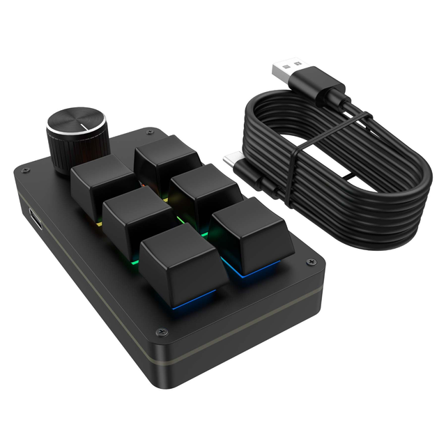 Programmable Mechanical Keypad 6 Keys + 1 Knob Mini Macro Keyboard Shortcut Keypad for Multimedia Supports Windows Program