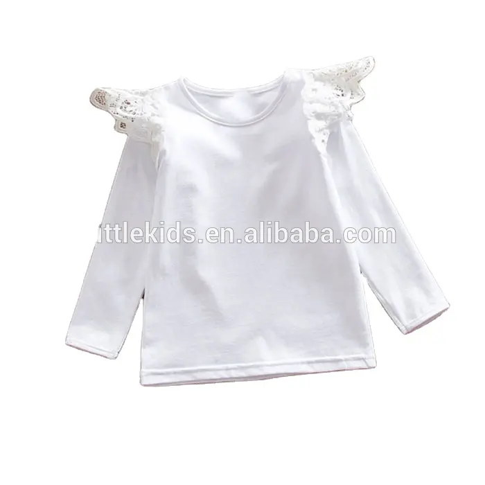 Kaus Atasan Renda Elegan Bayi Perempuan, Baju Atasan Renda Lengan Panjang Sayap Malaikat Kosong