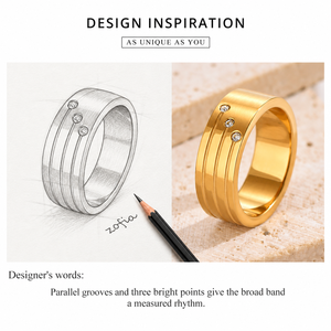 แหวนสแตนเลสสตีลสีทองประดับเพชรซิร์คอน ชุบทอง 14K แบบสุญญากาศ ลายเส้นสามเส้น วงกว้างแบบติดแน่น - Product Image 5