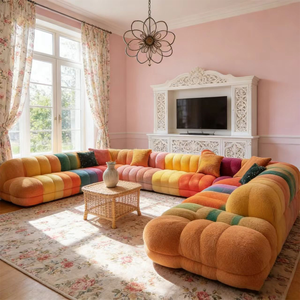 Juego de Sofás Seccionales Modulares de Lujo, Muebles Modernos de Terciopelo Arcoíris para Sala de Estar, Sofá Grande con Tapicería Acolchada Tipo Nube, Personalizable - Product Image 1