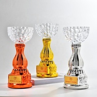Trophée en cristal personnalisé, motif bulles multicolores, écologique, gravé au laser, poli, style sportif, avec placage métallique