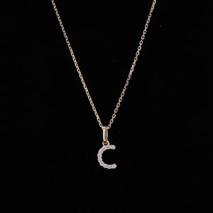 Collar de Oro Amarillo Sólido de 14K con Diseño de Alta Calidad y Diamante de Laboratorio con Inicial del Alfabeto - Product Image 1