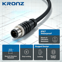 Connecteur d'aviation mâle KRONZ M12 à 3 broches avec câble blindé pré-assemblé de 10 m, droit, noir, assemblage PVC pour câblage industriel