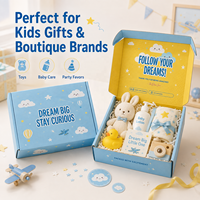 Boîte d'emballage personnalisée bleue pour cadeaux de vêtements, chaussettes, barboteuses et porte-bébés de marques de boutique pour enfants, avec livraison