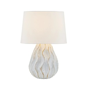White Wavy Textured Ceramic Teardrop Modern Table Lamp | Coastal Organic Lighting for Resort Hotel & Home - Product Image 1