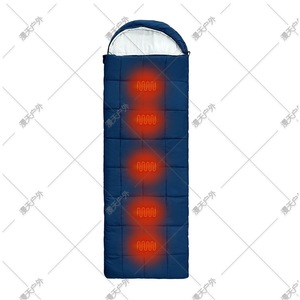 Sac de couchage chauffant style momie bleu foncé en polyester coupe-vent avec capuche pour adulte, camping, usage extérieur, contrôle de la température USB - Product Image 1