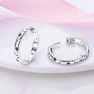 White Gold <b>Hoop</b> <b>Earrings</b> With Sapphire Star Moon Design Claw Setting For Women Romantic <b>Fashion</b> Jewelry - Product Image 3