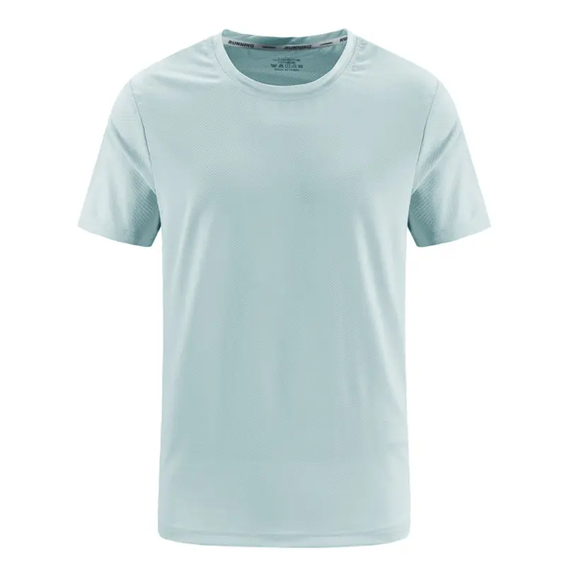 Camiseta com gola redonda respirável personalizada 84% poliéster 16% elastano para academia e esportes ao ar livre, camiseta de treino
