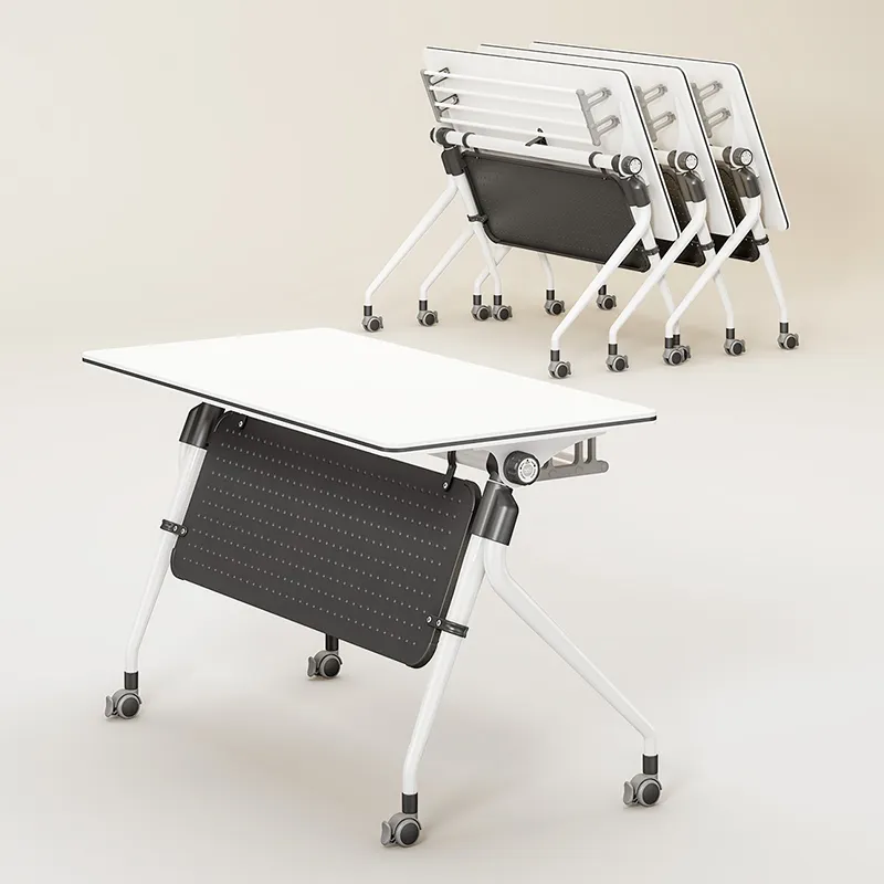 Silla de escritorio plegable de madera para oficina, mesa de conferencia para sala de reuniones, mesa de entrenamiento moderna plegable para escuela, fabricante de China