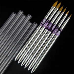 Pinceau à ongles en poils de Kolinsky 20%-100% pour acrylique, tailles 2-12, manche métallique plat, virole sertie pour nail art - Product Image 2