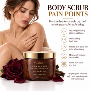 Gommage corporel exfoliant au sucre et au <span class=keywords><strong>sel</strong></span>, enrichi en jojoba, squalane et beurre de karité, parfum Oud Rose Noire, pour application en couches, marque privée OEM/ODM - Product Image 3