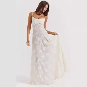 Vestido de noite feminino de chiffon em relevo tridimensional, sem mangas e costas, sexy, verão 2024