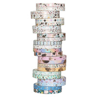 Ruban Washi Acrylique Double Face Doré 5mm, 4M de Longueur, Lot de 24 Motifs, pour Bordures Décoratives DIY et Journal Créatif