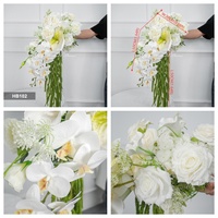 Bouquet de mariée cascade en roses artificielles, orchidées et amarantes pour mariage, décoration florale pour la mariée et la fête nuptiale