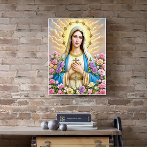 Set di Pittura Diamante 5D di Alta Qualità, Dimensioni Personalizzabili, Resina per Adulti, Madonna con Rosa Dipinta a Mano, Decorazione da Parete Senza Cornice - Product Image 2