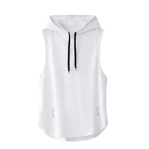 Vêtements de sport en polyester pour hommes avec logo personnalisé Chemises de gym avec capuche Débardeurs d'entraînement à séchage rapide Gilet de survêtement athlétique pour la course à pied