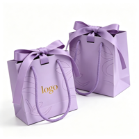 Sac en papier cadeau de luxe avec nœud en ruban de satin et poignée en corde torsadée, sac de shopping en papier personnalisé avec logo, emballage de boutique, vente en gros