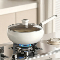 Woks ronds haut de gamme personnalisés à fond large, revêtement extérieur en céramique, intérieur en titane antiadhésif, capacité 2L, compatibles gaz et induction