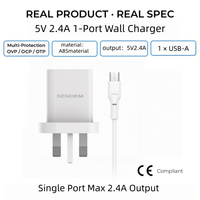 Charger Dinding USB Colokan UK YG04 5V2.4A Port Tunggal USB-A Casing ABS Pengisian Cepat untuk Smartphone Tablet
