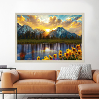 Impression sur toile encadrée prête à accrocher, Art mural en verre Grand Teton Park, Paysage montagneux avec tournesol, Verre trempé