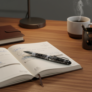 Penna a Sfera in Metallo Grigio Marmorizzato 1.0mm, Corpo in Ottone con Materiale Gommato, Logo Personalizzato, Design Originale e Accattivante per Scrittura Promozionale - Product Image 3