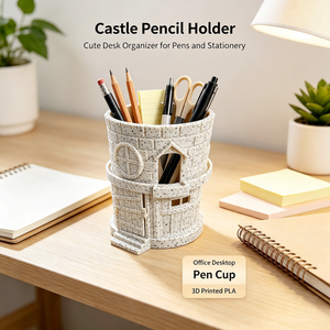 Support de tasse en forme de château imprimé en 3D, mignon, double usage (porte-gobelet à thé au lait et porte-stylo de bureau), ornement de table créatif, vente en gros - Product Image 5