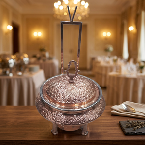 Réchaud de table de luxe en cuivre moulé traditionnel indien, avec impression par gravure, pour maintien au chaud des aliments, 4/6/8L, pour hôtels - Product Image 2