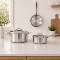 Ensemble de casseroles et poêles en acier inoxydable ANMEI OEM 5 pièces avec couvercles pour la maison, l'hôtel, le restaurant et la cuisine