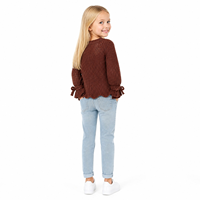 Pull-over en tricot à col rond marron pour enfants avec logo personnalisé, manches longues à nœud, en polyester, mignon, décontracté, automne-hiver, vente en gros