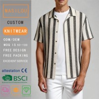 Chemise décontractée à manches courtes pour homme, en tricot rayé respirant et anti-plis, avec fermeture simple boutonnage, modèle ODM en gros
